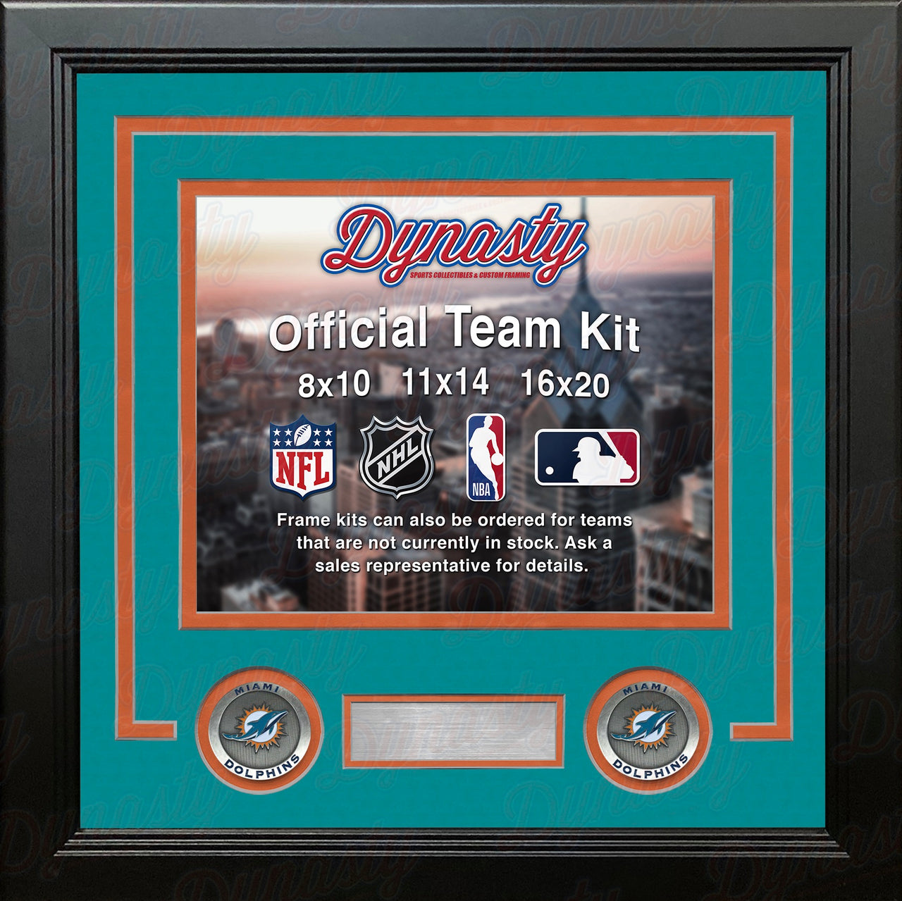 Miami Dolphins Teal Custom NFL Football 16x20 Picture Frame Kit - Dynasty Sports & Framing 