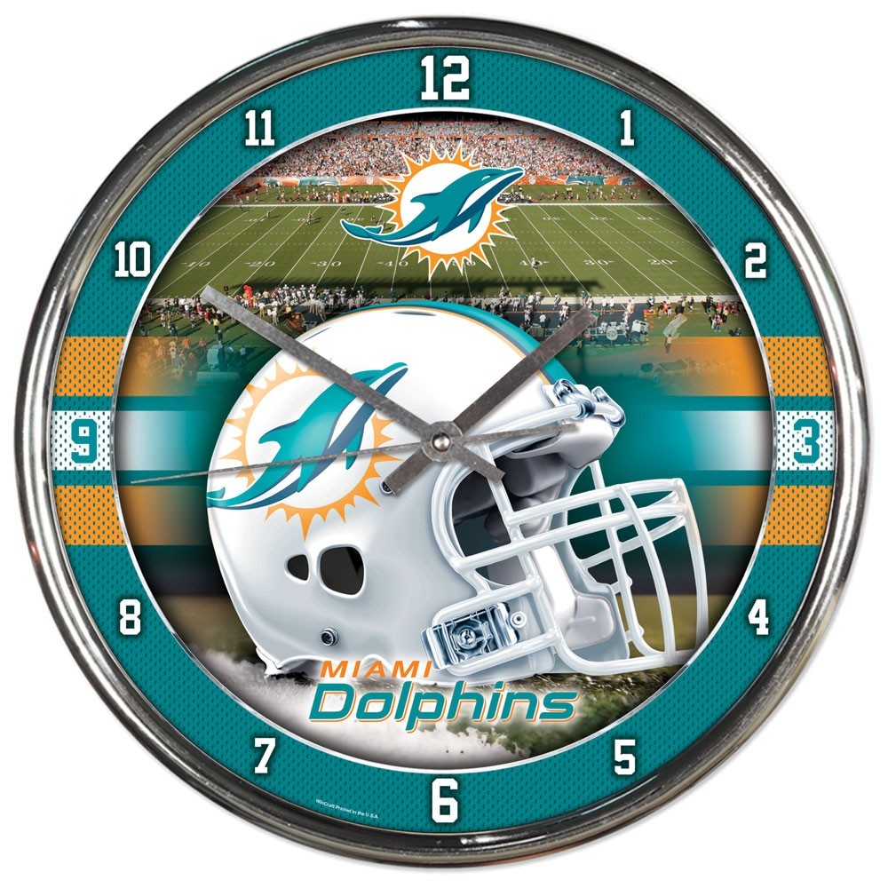 Miami Dolphins Round Chrome Clock - Dynasty Sports & Framing 