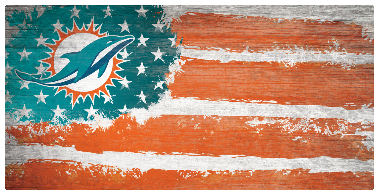 Miami Dolphins Team Flag Wooden Sign - Dynasty Sports & Framing 