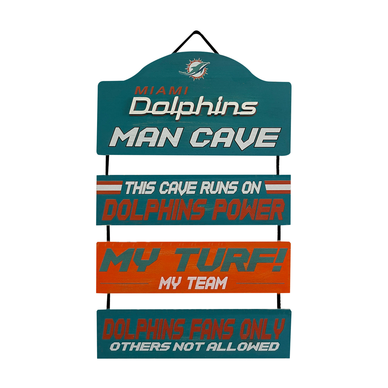 Miami Dolphins Wooden Man Cave Dangle Sign - Dynasty Sports & Framing 