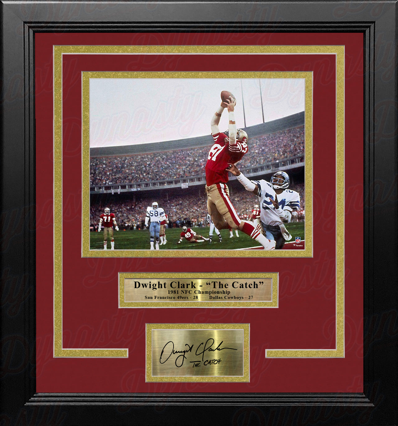 Dwight Clark 1981 NFC Championship Catch San Francisco 49ers 8x10 Framed Photo with Engraved Autograph - Dynasty Sports & Framing 