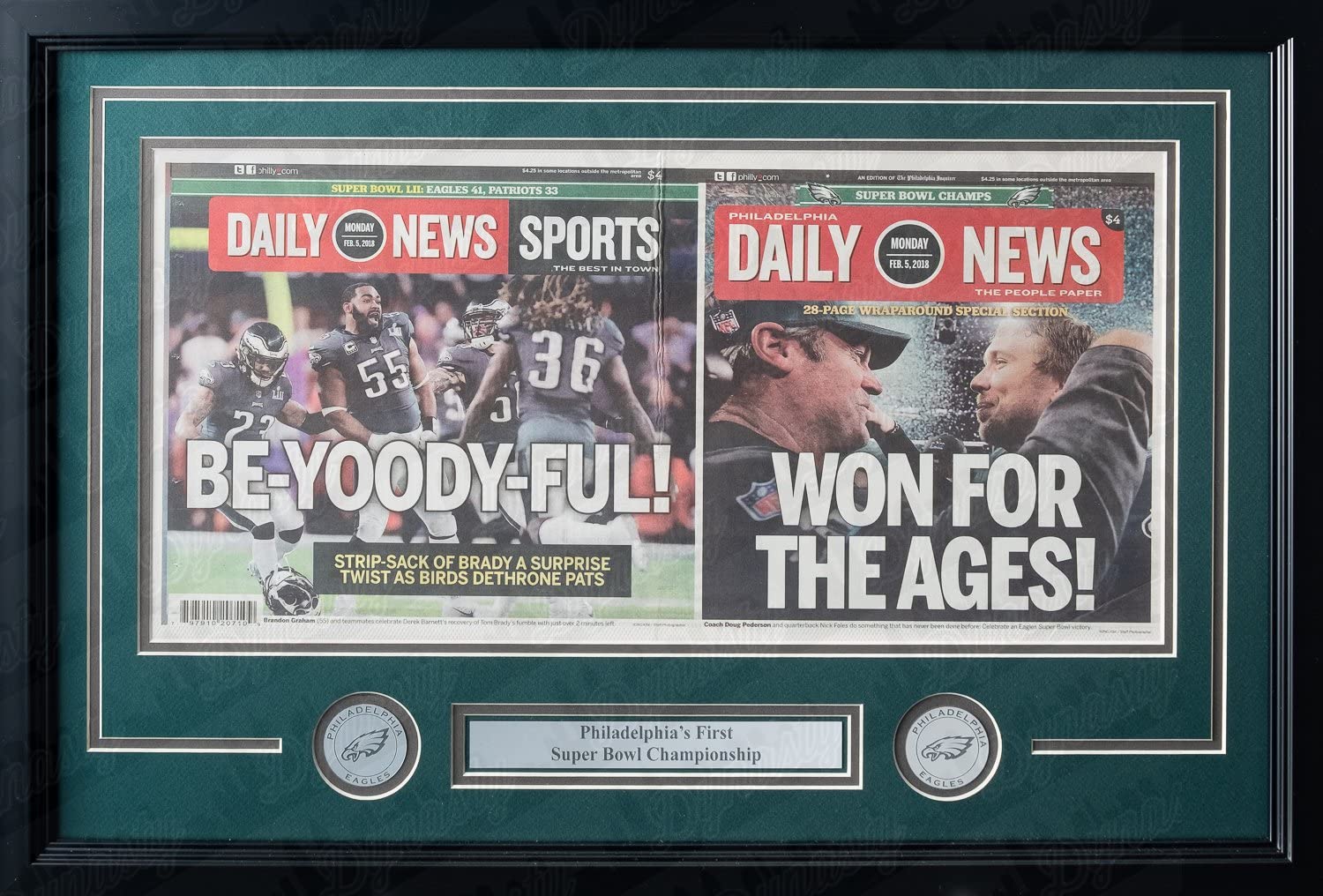 Philadelphia Eagles Super Bowl LII Champions Framed and Matted Daily News Collage - Dynasty Sports & Framing 