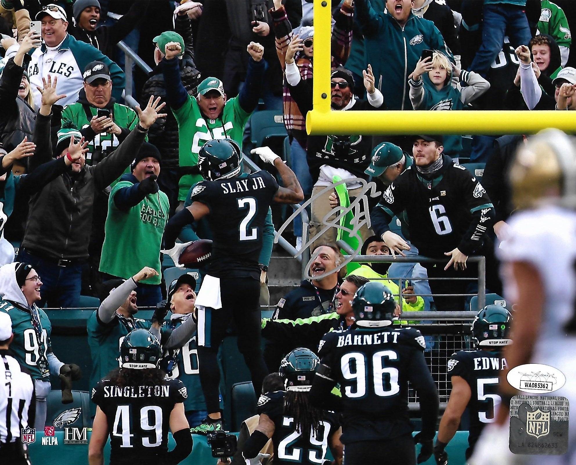 Darius Slay Celebrates with the Fans Philadelphia Eagles Autographed Football Photo - Dynasty Sports & Framing 