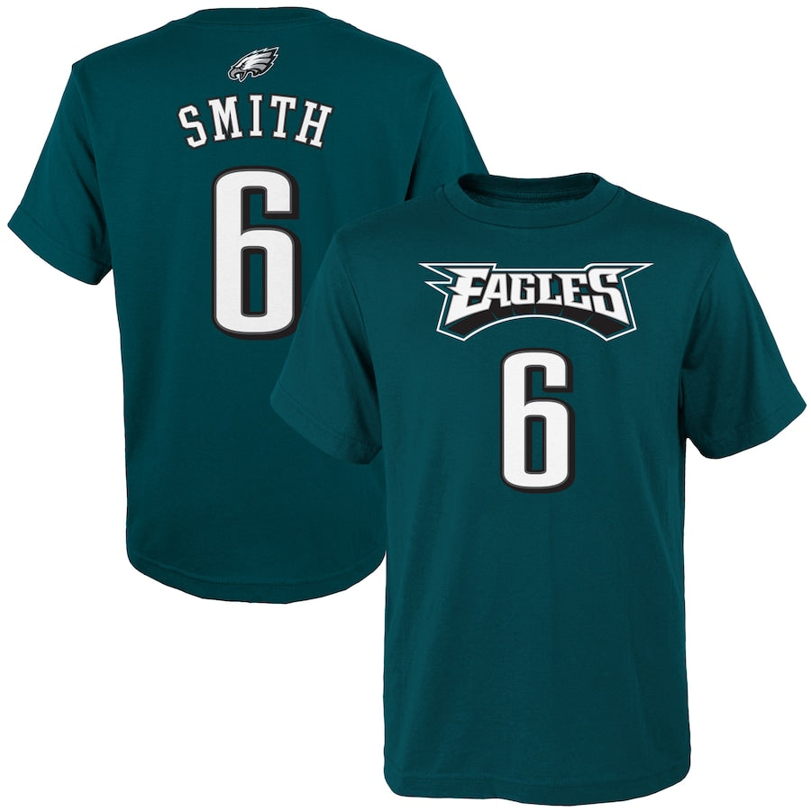 DeVonta Smith Philadelphia Eagles Youth Mainliner Name & Number T-Shirt - Midnight Green - Dynasty Sports & Framing 