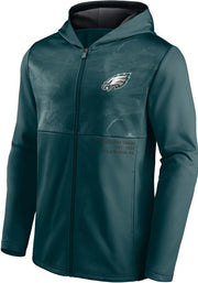 Philadelphia Eagles Poly Fleece Defender Green Full-Zip Hooded Sweatshirt - Dynasty Sports & Framing 