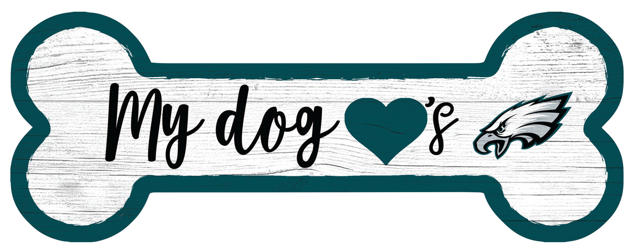 Philadelphia Eagles Football Dog Bone White Wooden Sign - Dynasty Sports & Framing 