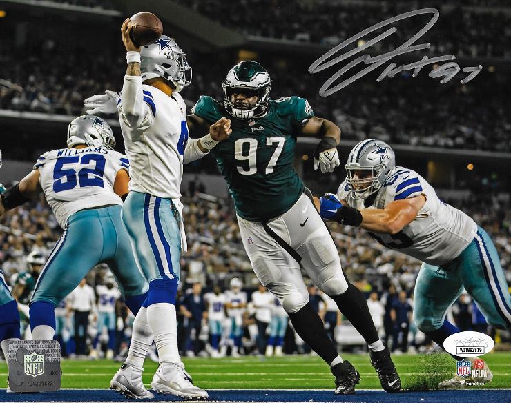 Javon Hargrave v. Cowboys Philadelphia Eagles Autographed Football Photo - Dynasty Sports & Framing 
