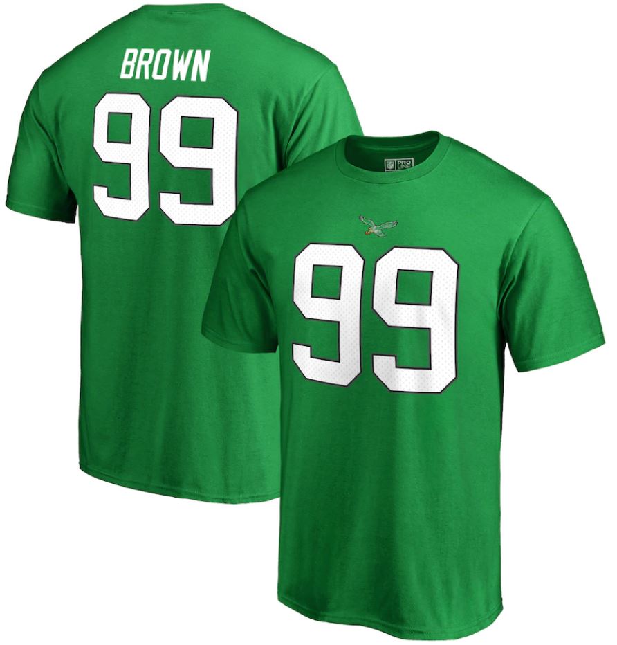 Jerome Brown Philadelphia Eagles NFL Retired Player Authentic Name & Number T-Shirt - Kelly Green - Dynasty Sports & Framing 