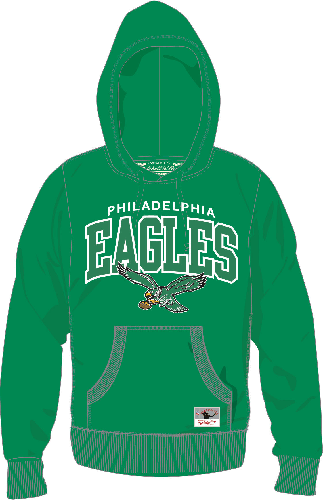 Philadelphia Eagles Mitchell & Ness Kelly Green Logo Arch Hoodie - Dynasty Sports & Framing 