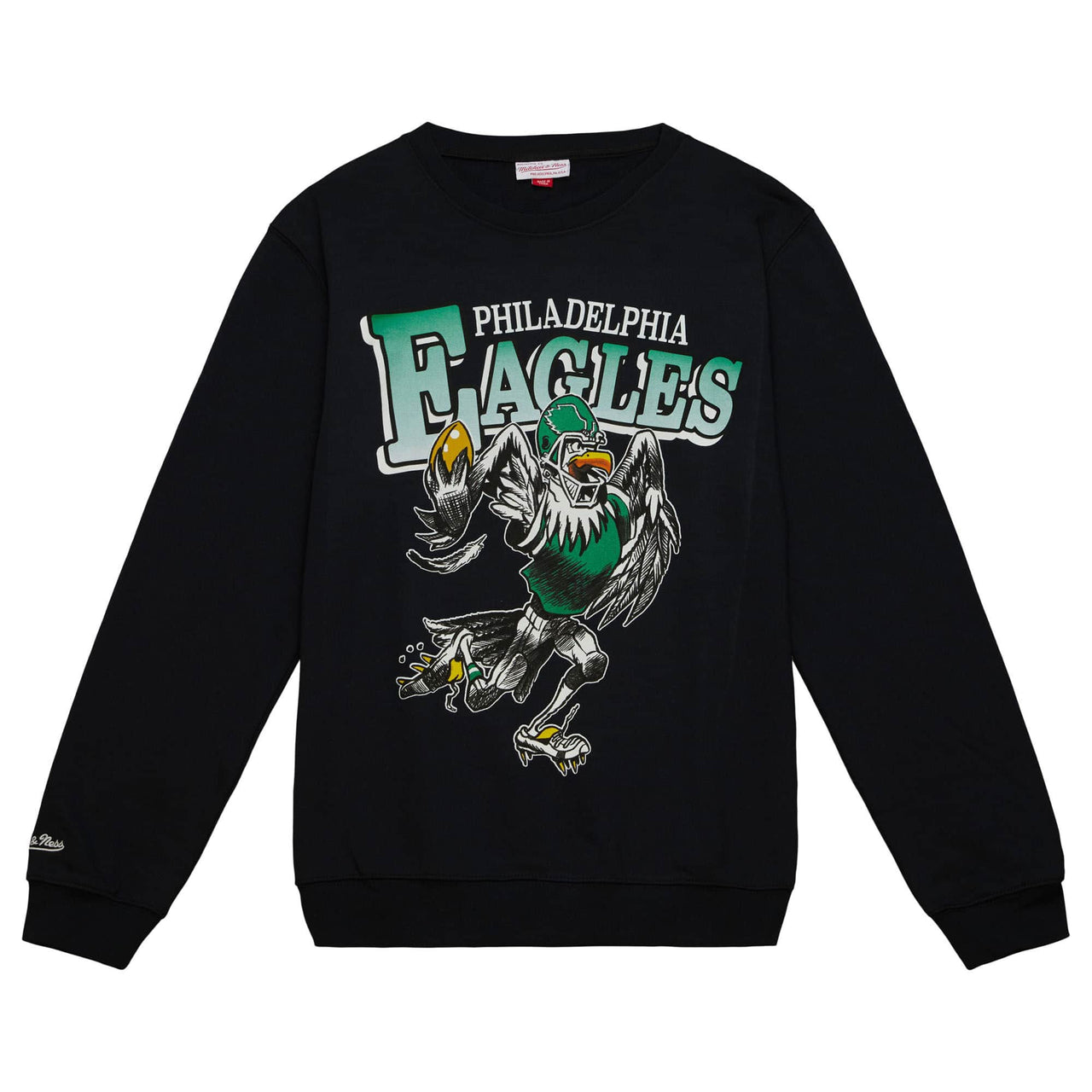 Philadelphia Eagles Mitchell & Ness Black Mascot Long-Sleeve Crew Sweatshirt - Dynasty Sports & Framing 