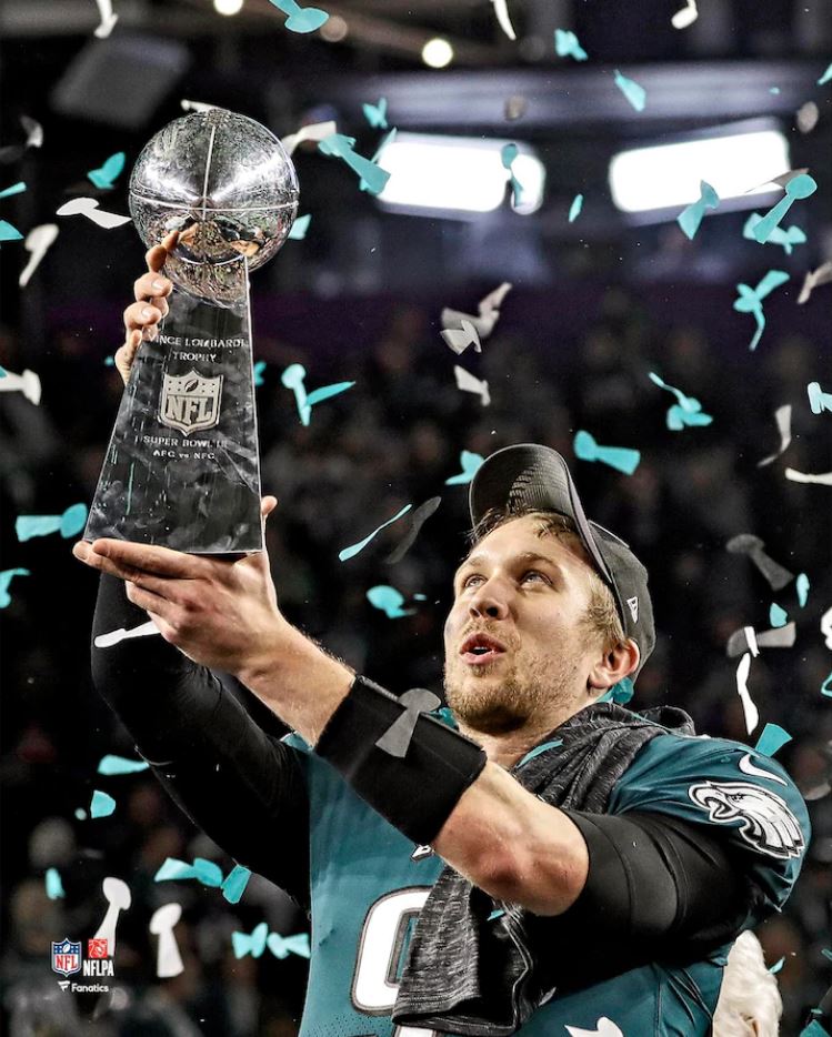 Nick Foles Lombardi Trophy Philadelphia Eagles Super Bowl LII Champions NFL Football 8" x 10" Photo - Dynasty Sports & Framing 