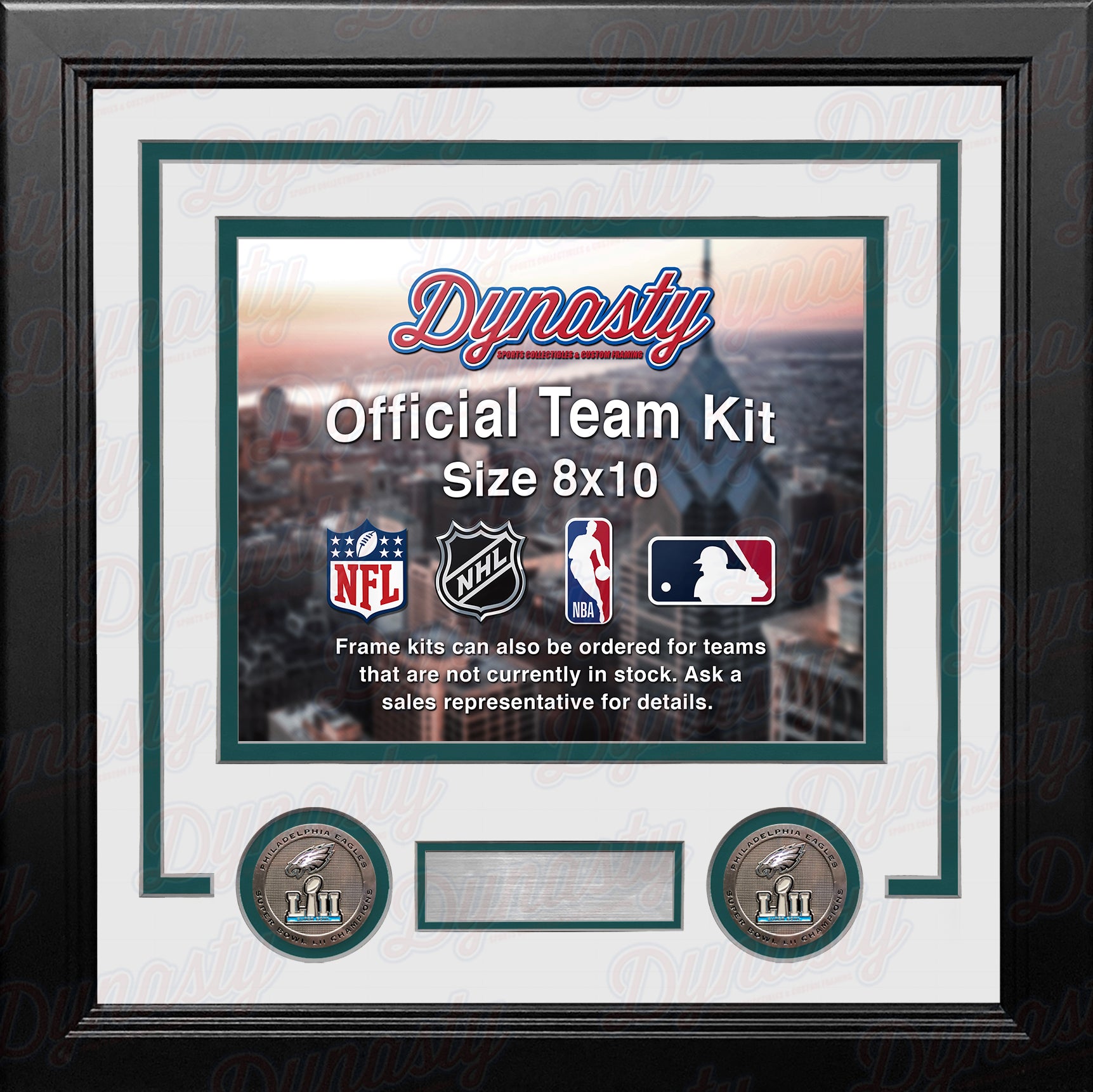 Philadelphia Eagles Super Bowl LII Champions Custom NFL Football 8x10 Picture Frame Kit (3 Colors) - Dynasty Sports & Framing 