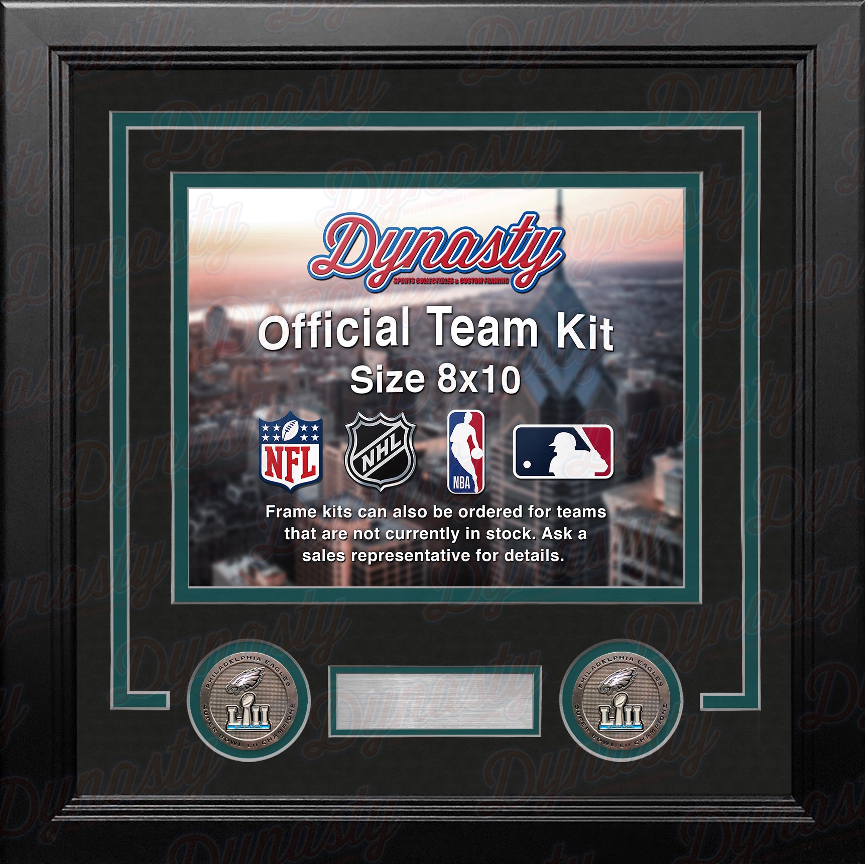 Philadelphia Eagles Super Bowl LII Champions Custom NFL Football 8x10 Picture Frame Kit (3 Colors) - Dynasty Sports & Framing 