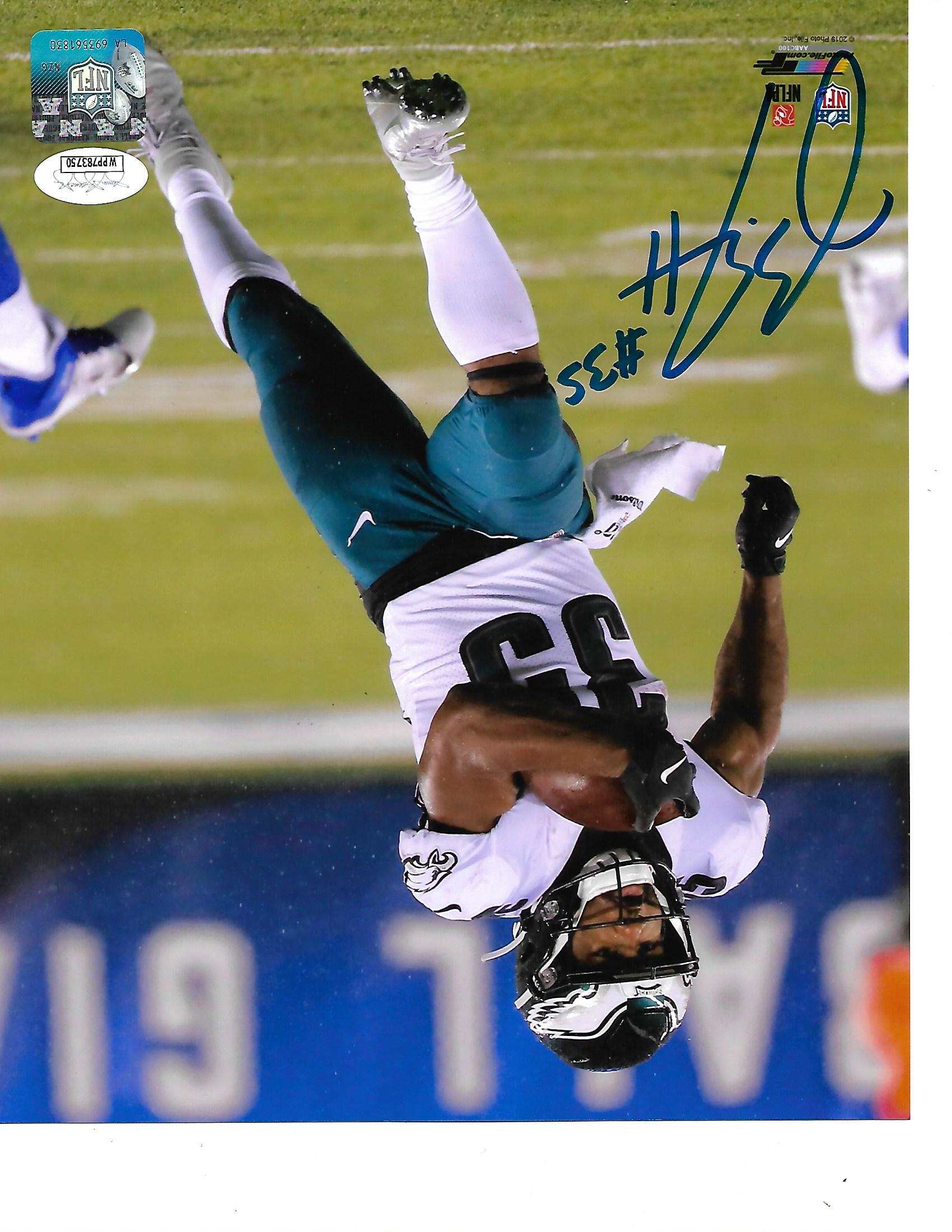 Boston Scott in Action v. New York Giants Philadelphia Eagles Autographed Football Photo - Dynasty Sports & Framing 