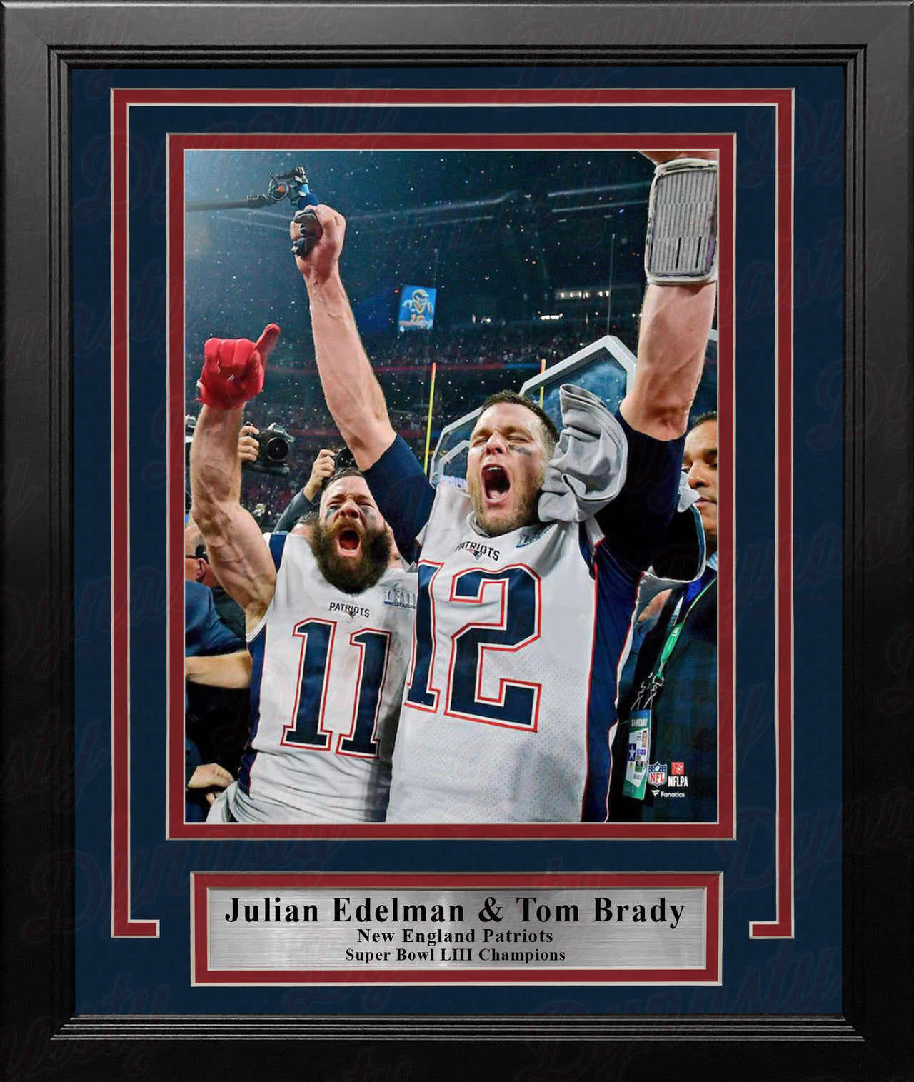 Julian Edelman & Tom Brady Super Bowl LIII New England Patriots 8" x 10" Framed Football Photo - Dynasty Sports & Framing 