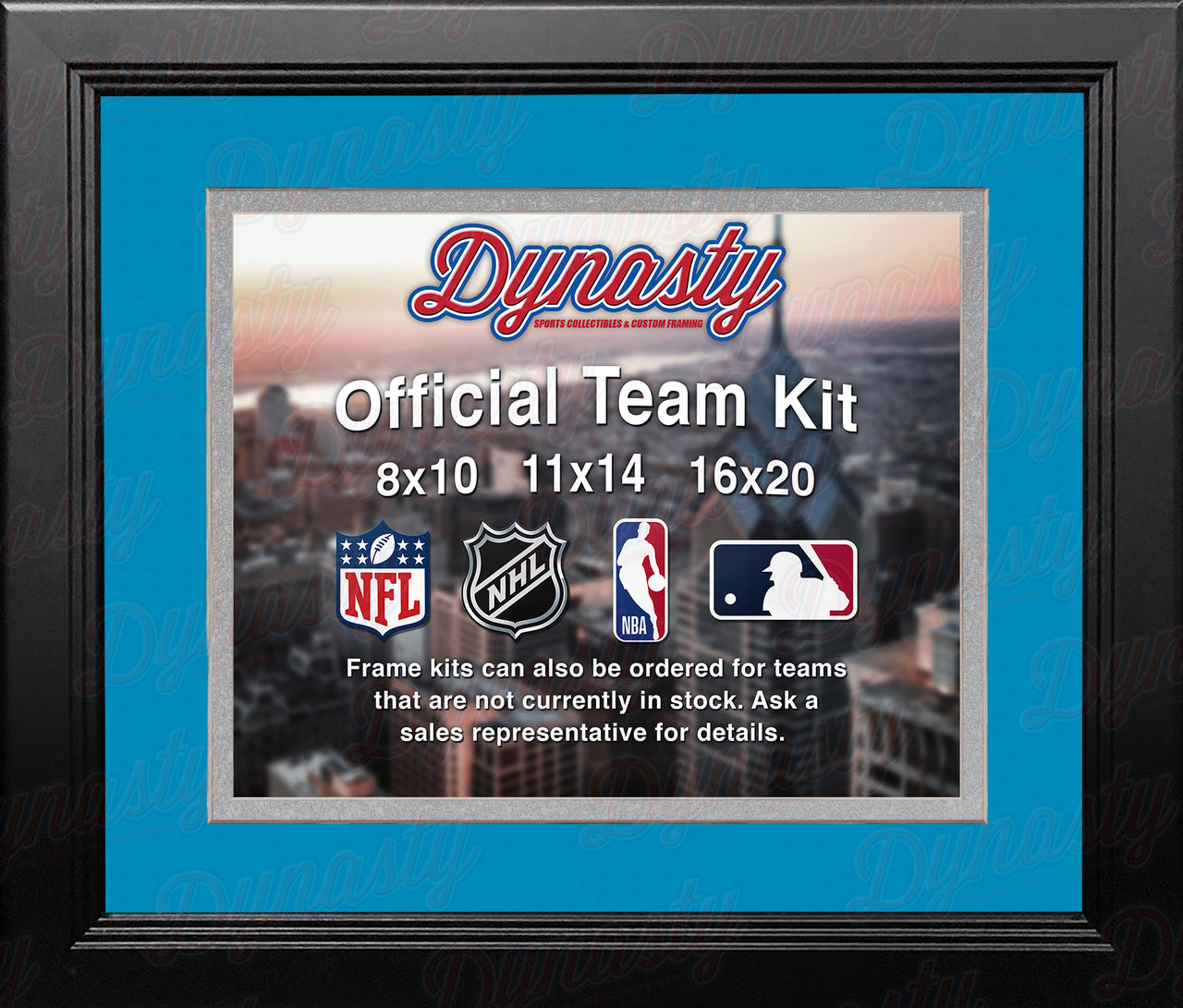 NFL Football Photo Picture Frame Kit - Detroit Lions (Blue Matting, Silver Trim) - Dynasty Sports & Framing 
