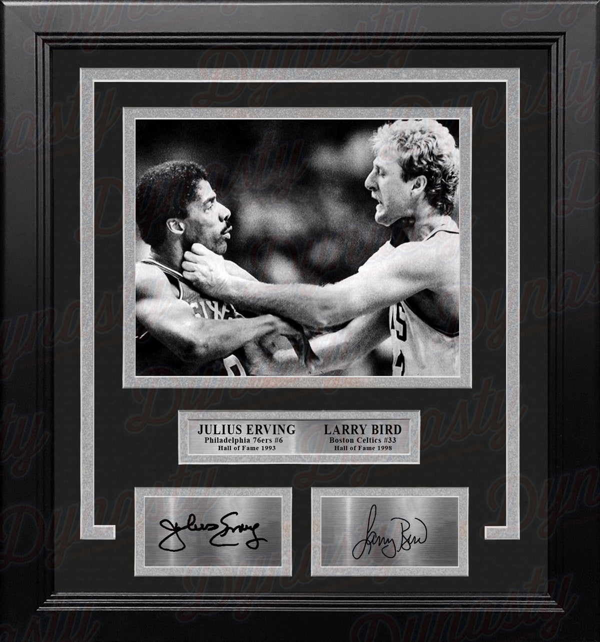 Julius "Dr. J" Erving v. Larry Bird 8" x 10" Framed Basketball Photo with Engraved Autographs - Dynasty Sports & Framing 