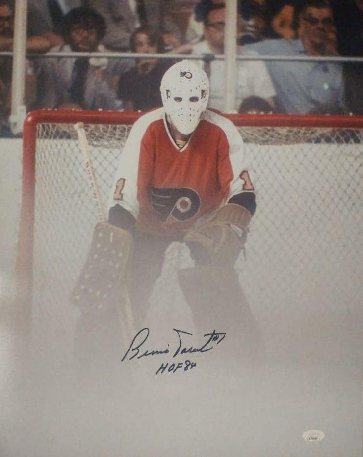 Bernie Parent Conn Smythe, Stanley Cup, & Vezina Trophies Autographed  Flyers 11x14 Framed Photo - Dynasty Sports & Framing
