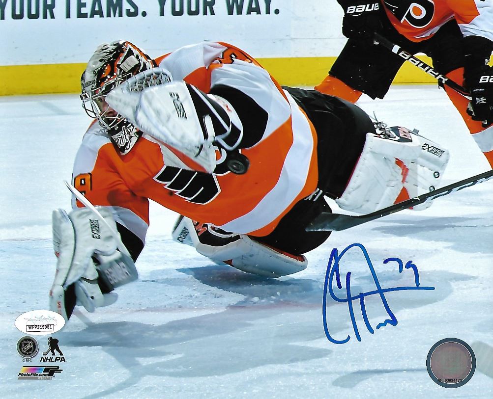 Carter Hart Philadelphia Flyers Diving Save vs. Canucks Autographed NHL Hockey Photo - Dynasty Sports & Framing 