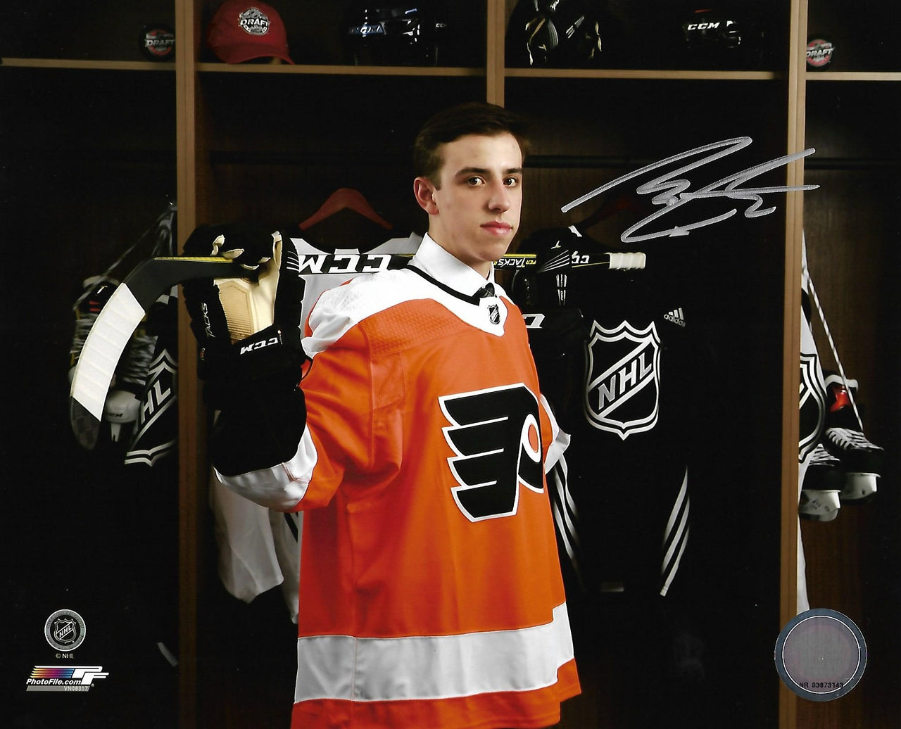 Morgan Frost Locker Room Autographed Philadelphia Flyers Hockey Photo - Dynasty Sports & Framing 