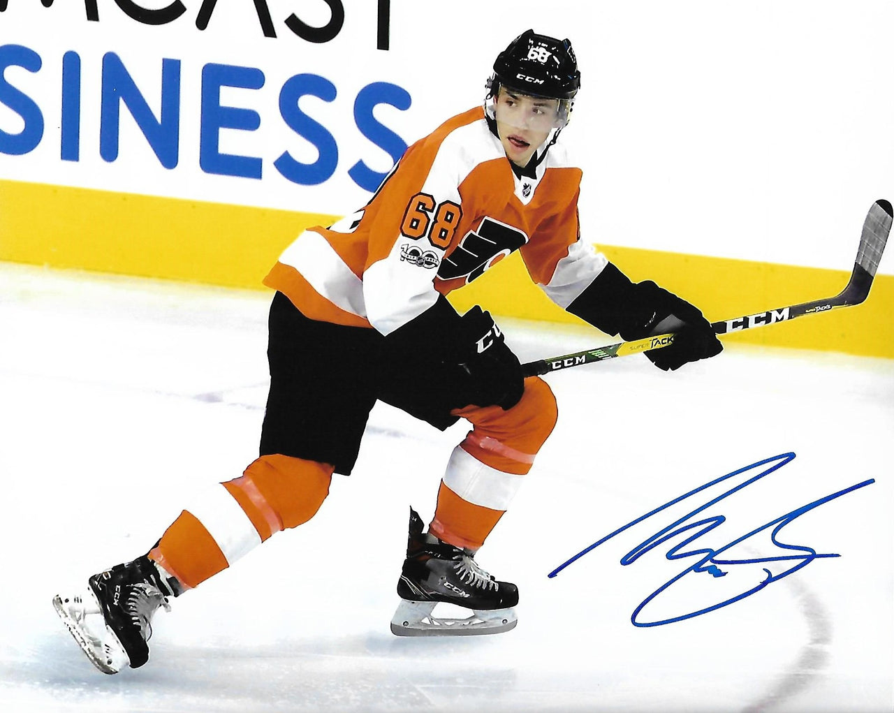 Morgan Frost in Action Autographed Philadelphia Flyers Hockey Photo - Dynasty Sports & Framing 