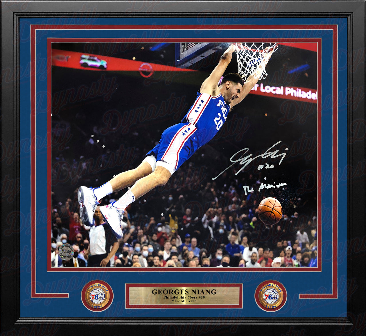 Georges Niang in Action Philadelphia 76ers Autographed Framed Basketball Photo - Dynasty Sports & Framing 