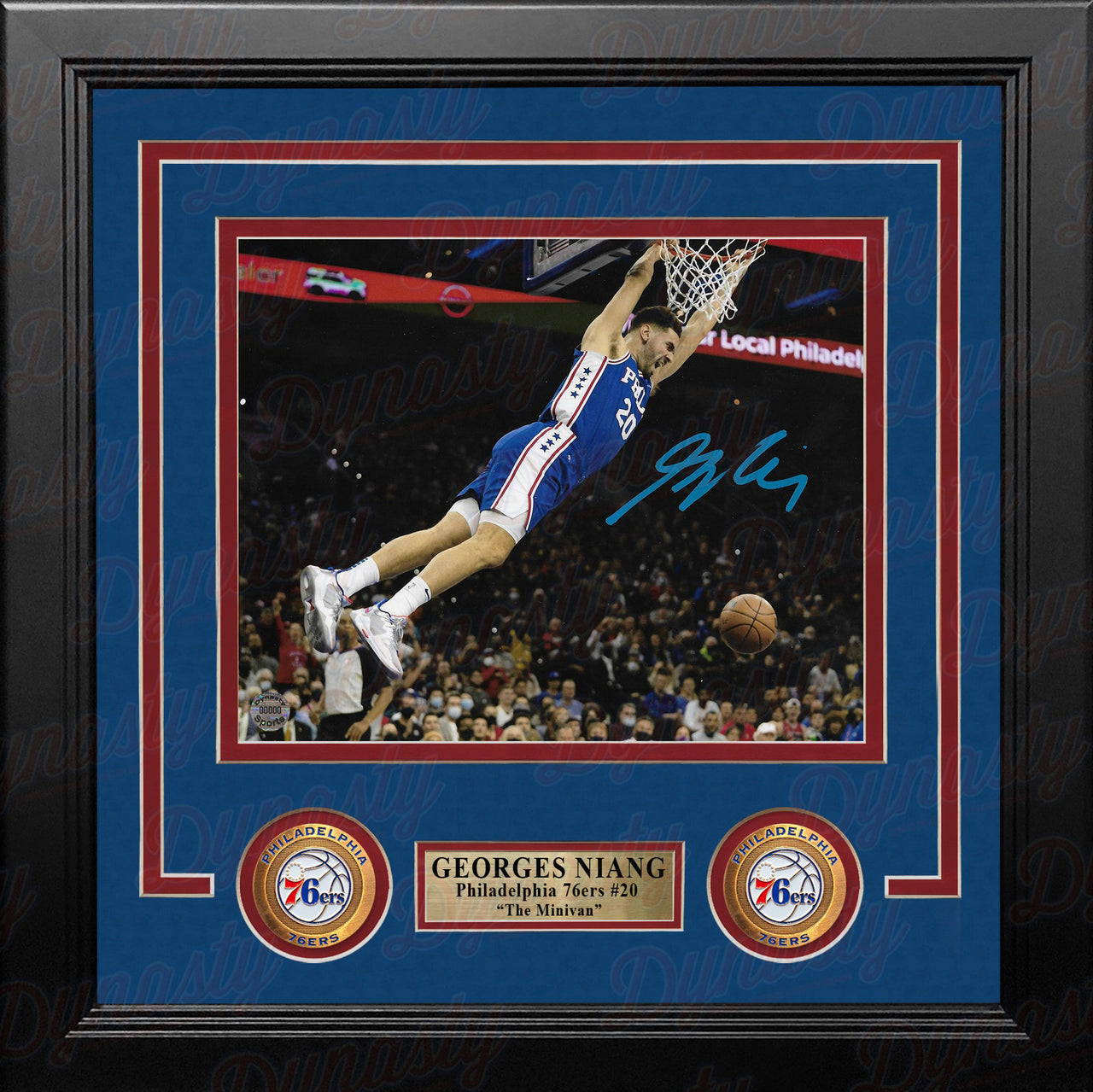 Georges Niang in Action Philadelphia 76ers Autographed Framed Basketball Photo - Dynasty Sports & Framing 