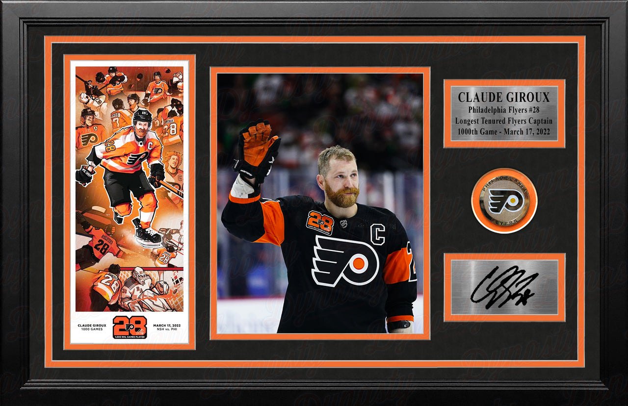 Claude Giroux 1000th Game Philadelphia Flyers Framed Photo with Engraved Autograph & Ticket - Dynasty Sports & Framing