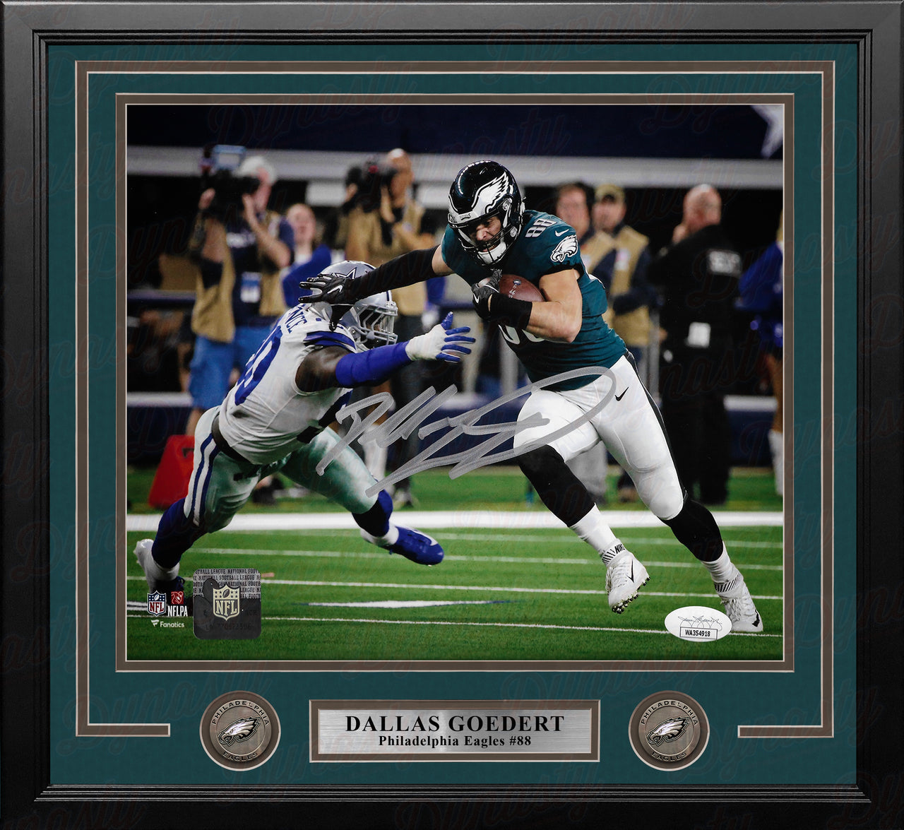 Dallas Goedert v. Cowboys Philadelphia Eagles Autographed Framed Football Photo - Dynasty Sports & Framing 