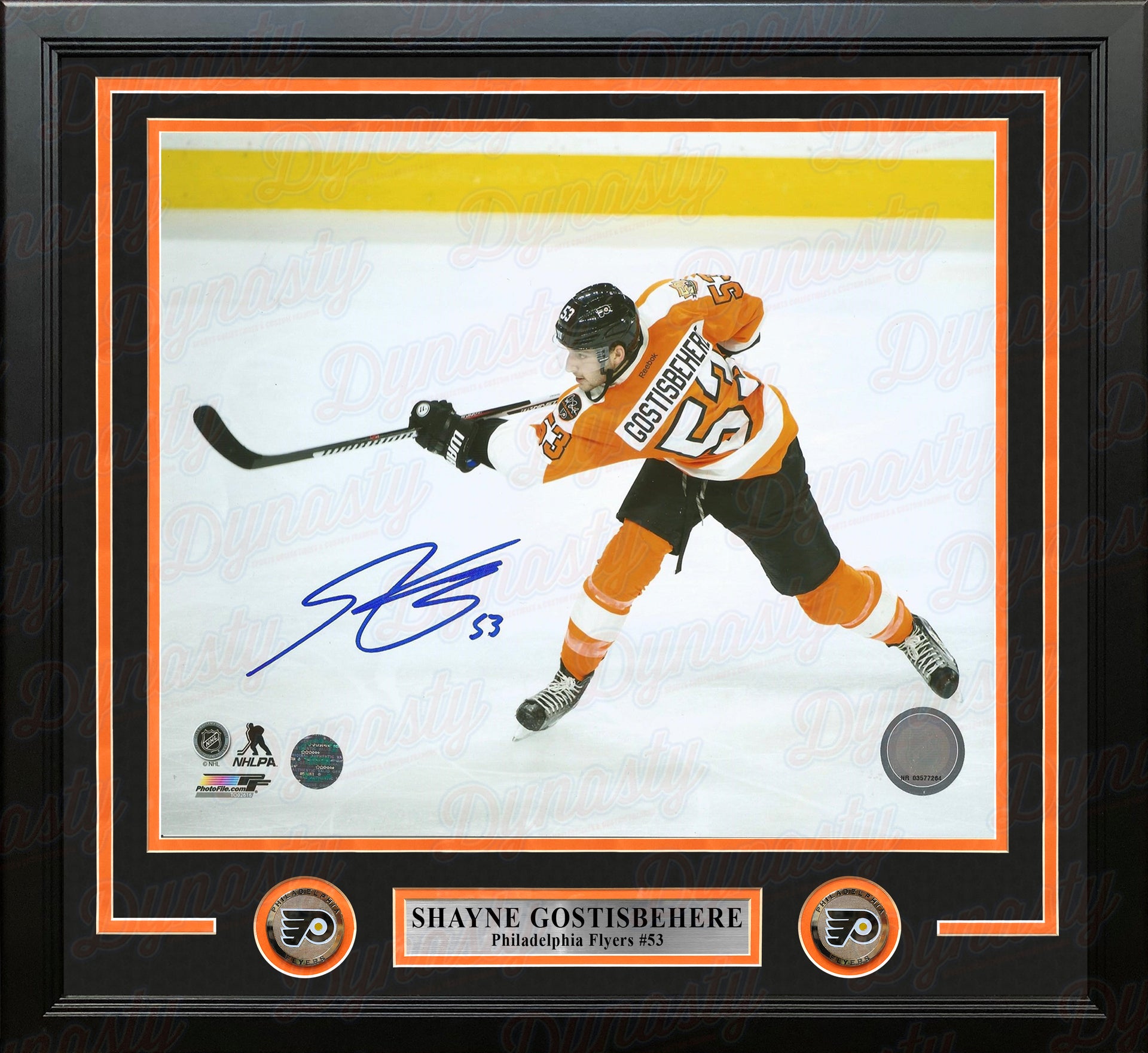 Shayne Gostisbehere Slapshot Philadelphia Flyers Autographed NHL Hockey Framed and Matted Photo - Dynasty Sports & Framing 
