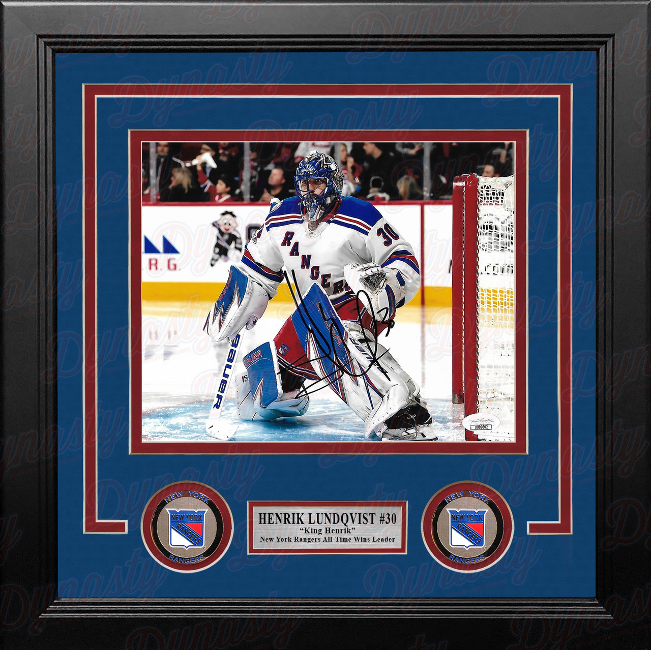 Henrik Lundqvist in Action New York Rangers Autographed 8" x 10" Framed Hockey Photo - Dynasty Sports & Framing 