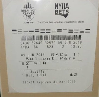 Mike Smith & Justify 2018 Belmont Stakes Framed and Matted Horse Racing Ticket Collage - Dynasty Sports & Framing 