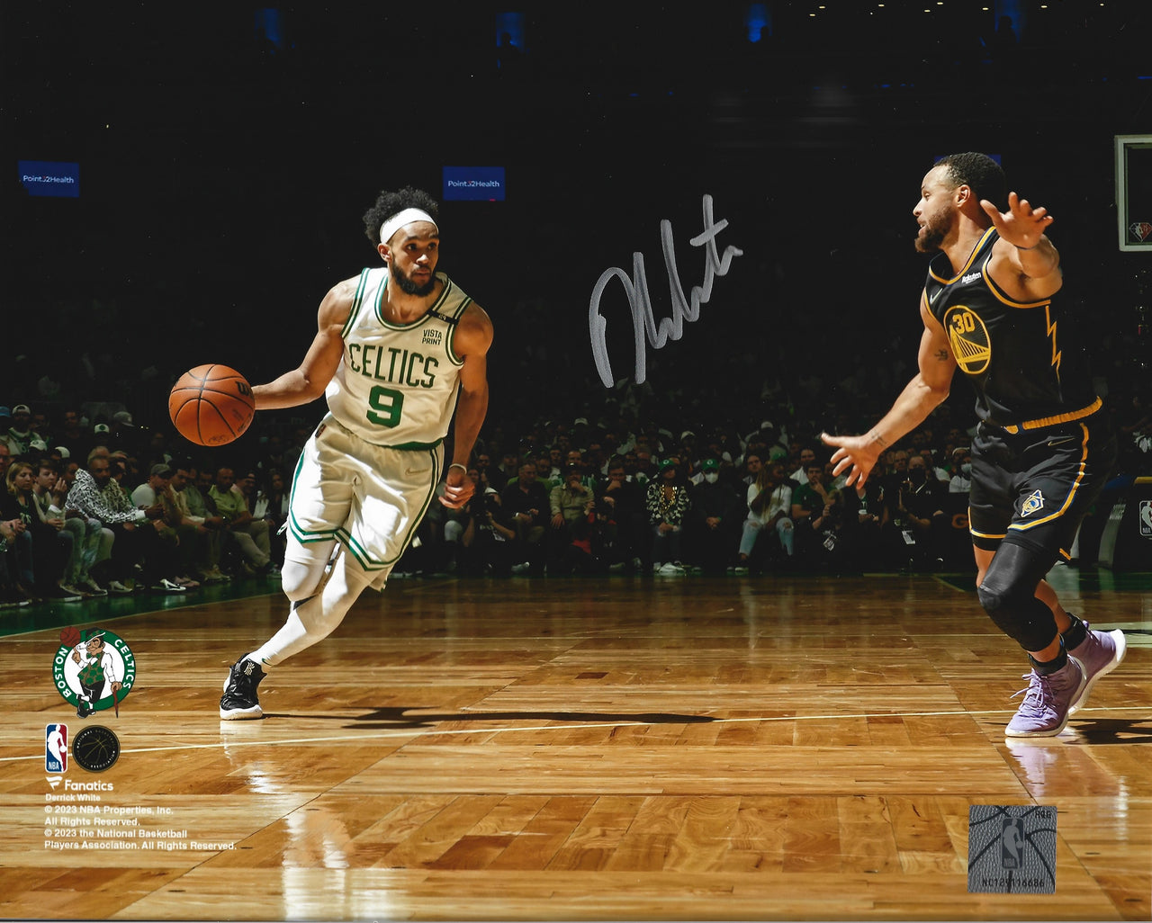 Derrick White v. Steph Curry Boston Celtics Autographed Basketball Photo - Dynasty Sports & Framing 
