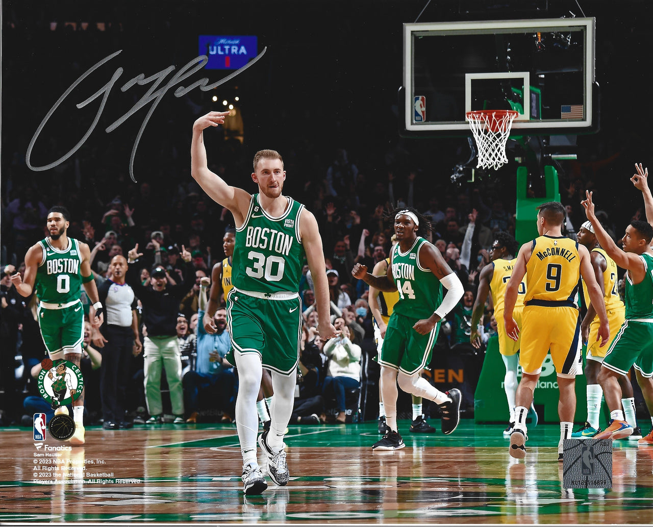 Sam Hauser Celebration Boston Celtics Autographed 8" x 10" Basketball Photo - Dynasty Sports & Framing 