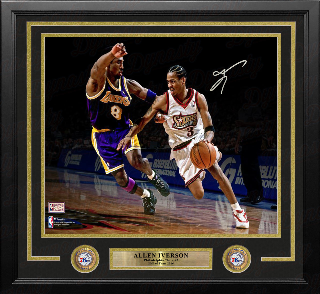 Allen Iverson v. Kobe Bryant Philadelphia 76ers Autographed Framed Basketball Photo - Dynasty Sports & Framing 