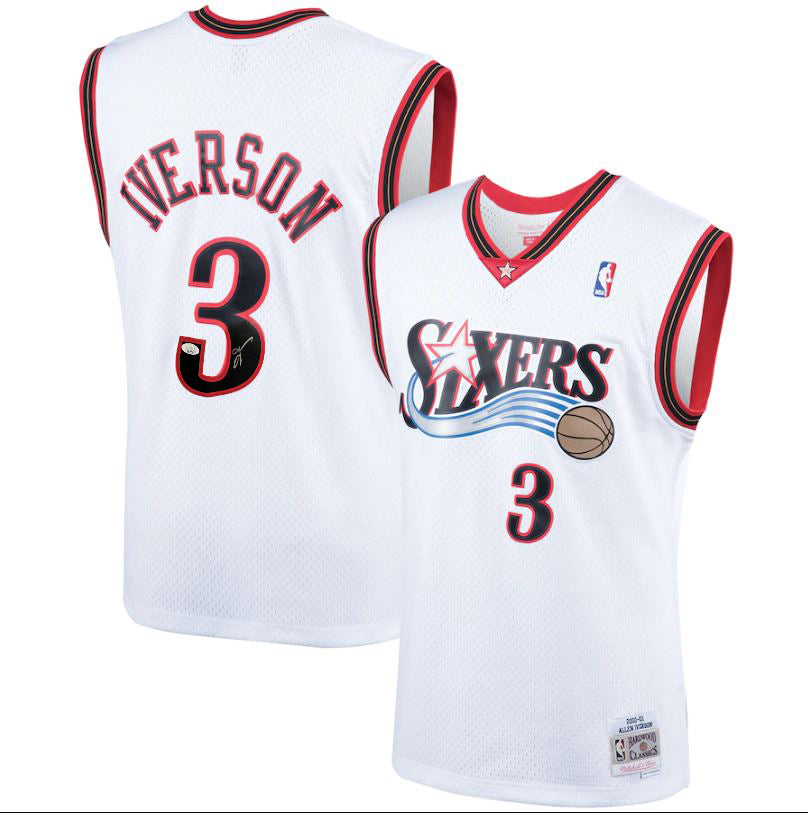Allen Iverson Philadelphia 76ers Autographed White Mitchell & Ness 2000 Swingman Basketball Jersey - Dynasty Sports & Framing 