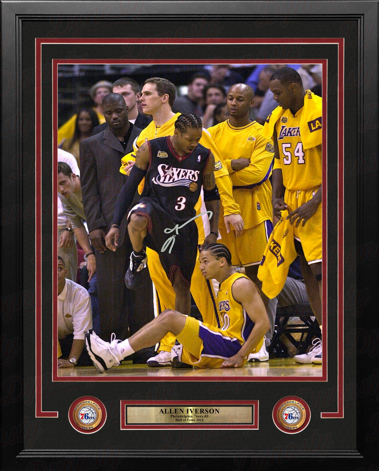 Allen Iverson Standing Over Tyronn Lue Philadelphia 76ers Autographed Framed Basketball Photo - Dynasty Sports & Framing 
