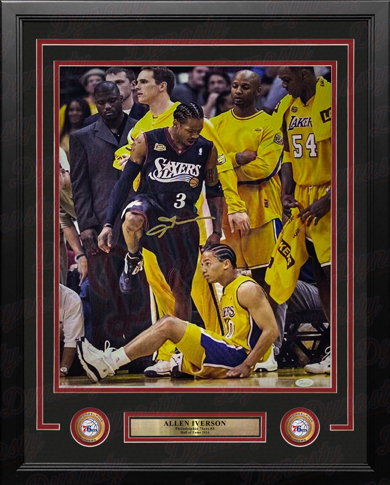 Allen Iverson Standing Over Tyronn Lue Philadelphia 76ers Autographed 16x20 Framed Basketball Photo - Dynasty Sports & Framing 