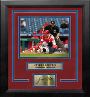 JT Realmuto Play at the Plate Philadelphia Phillies 8x10 Framed Photo with Engraved Autograph - Dynasty Sports & Framing 