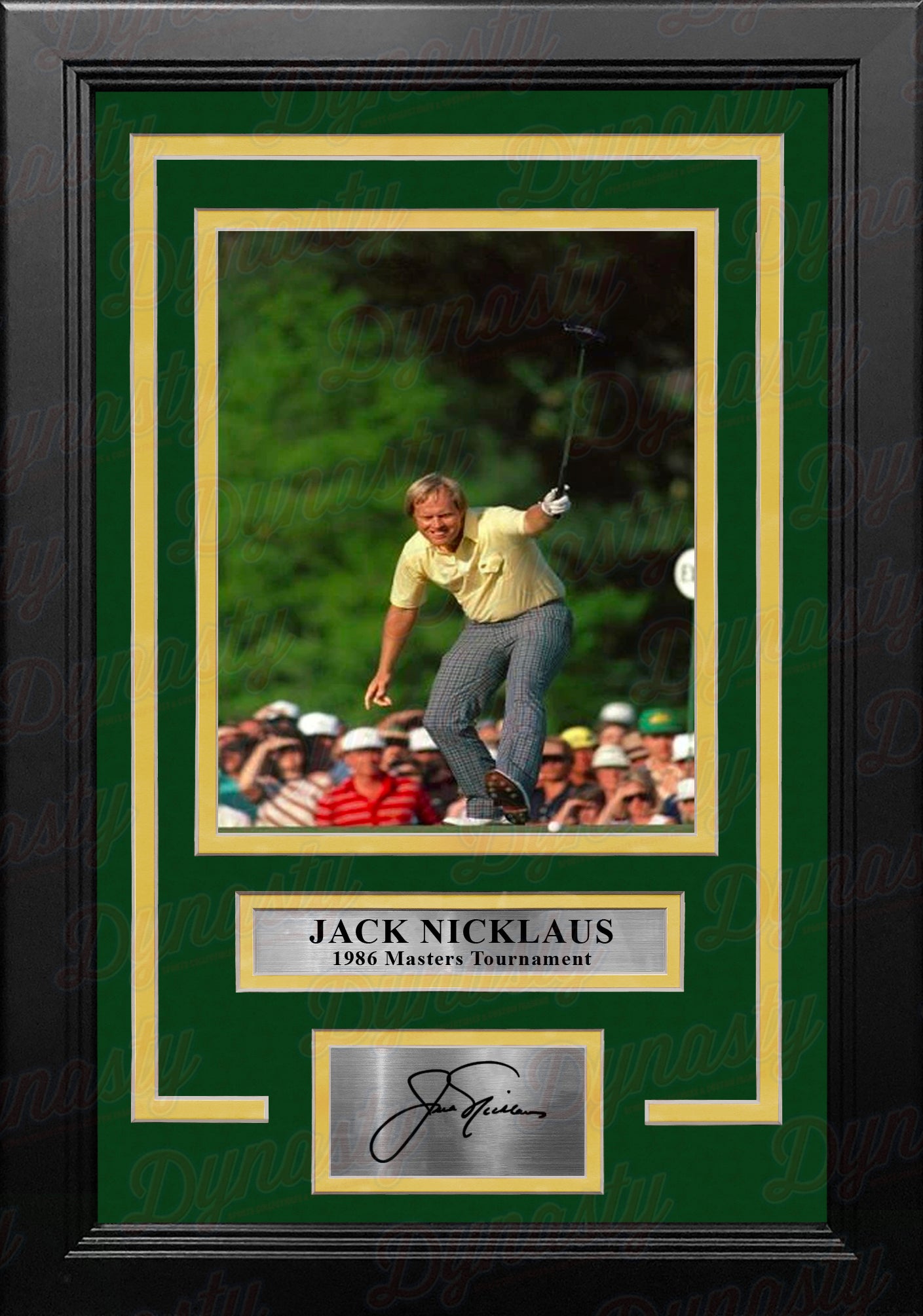 Jack Nicklaus 1986 Masters Tournament Putt on the 17th Framed Golf Photo with Engraved Autograph - Dynasty Sports & Framing 