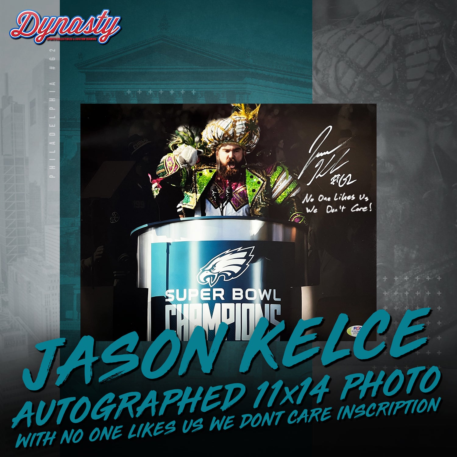 Jason Kelce Autographed Parade Speech Spotlight Photo | Pre-Sale Opportunity - Dynasty Sports & Framing 