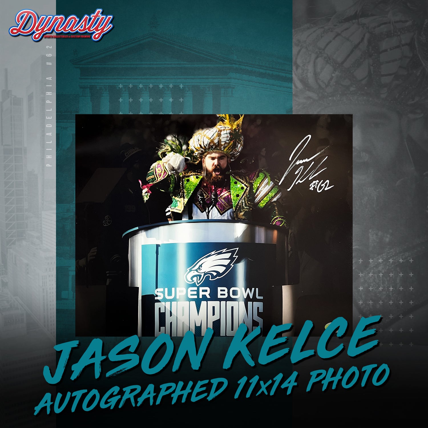 Jason Kelce Autographed Parade Speech Spotlight Photo | Pre-Sale Opportunity - Dynasty Sports & Framing 