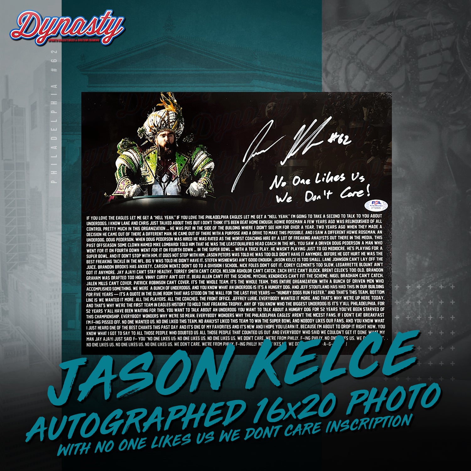Jason Kelce Autographed Parade Speech Text Photo | Pre-Sale Opportunity - Dynasty Sports & Framing 