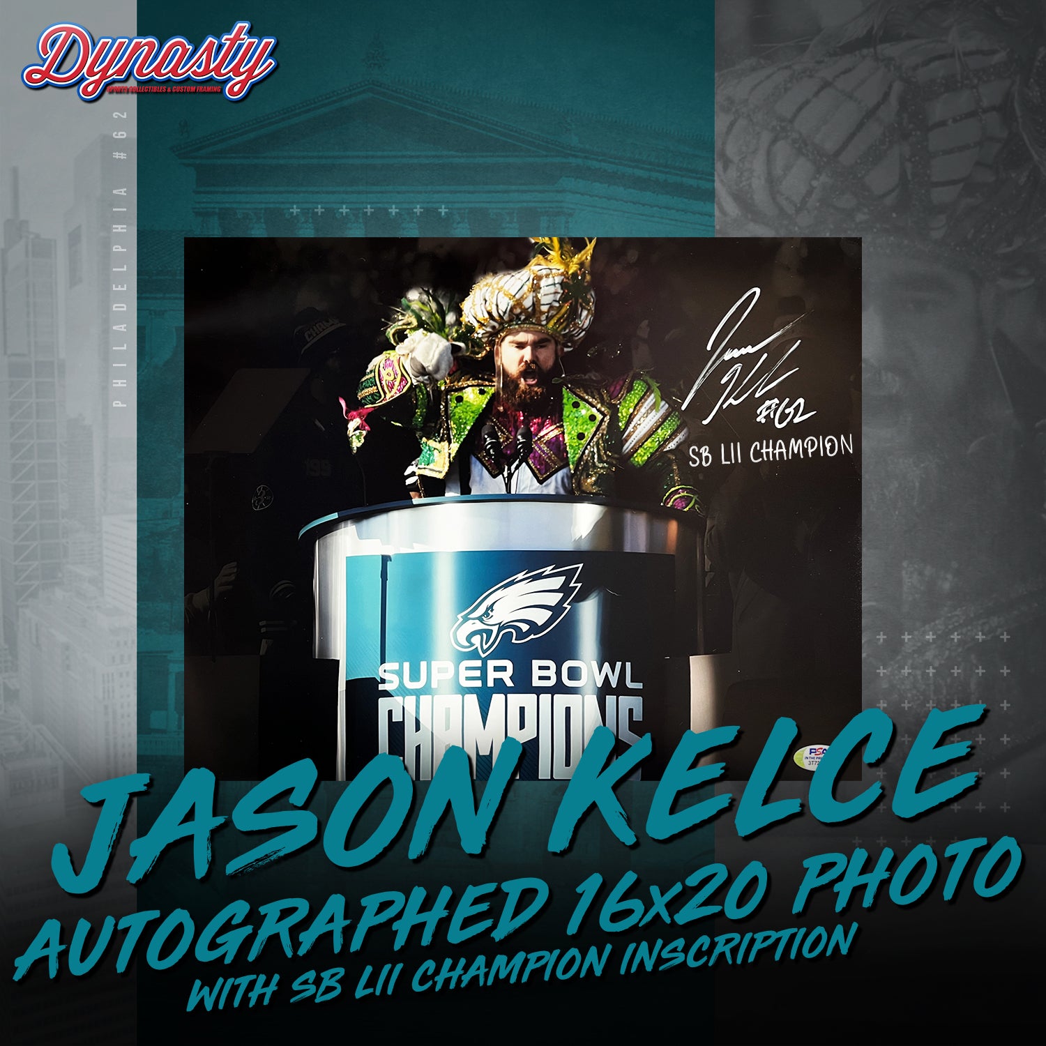 Jason Kelce Autographed Parade Speech Spotlight Photo | Pre-Sale Opportunity - Dynasty Sports & Framing 
