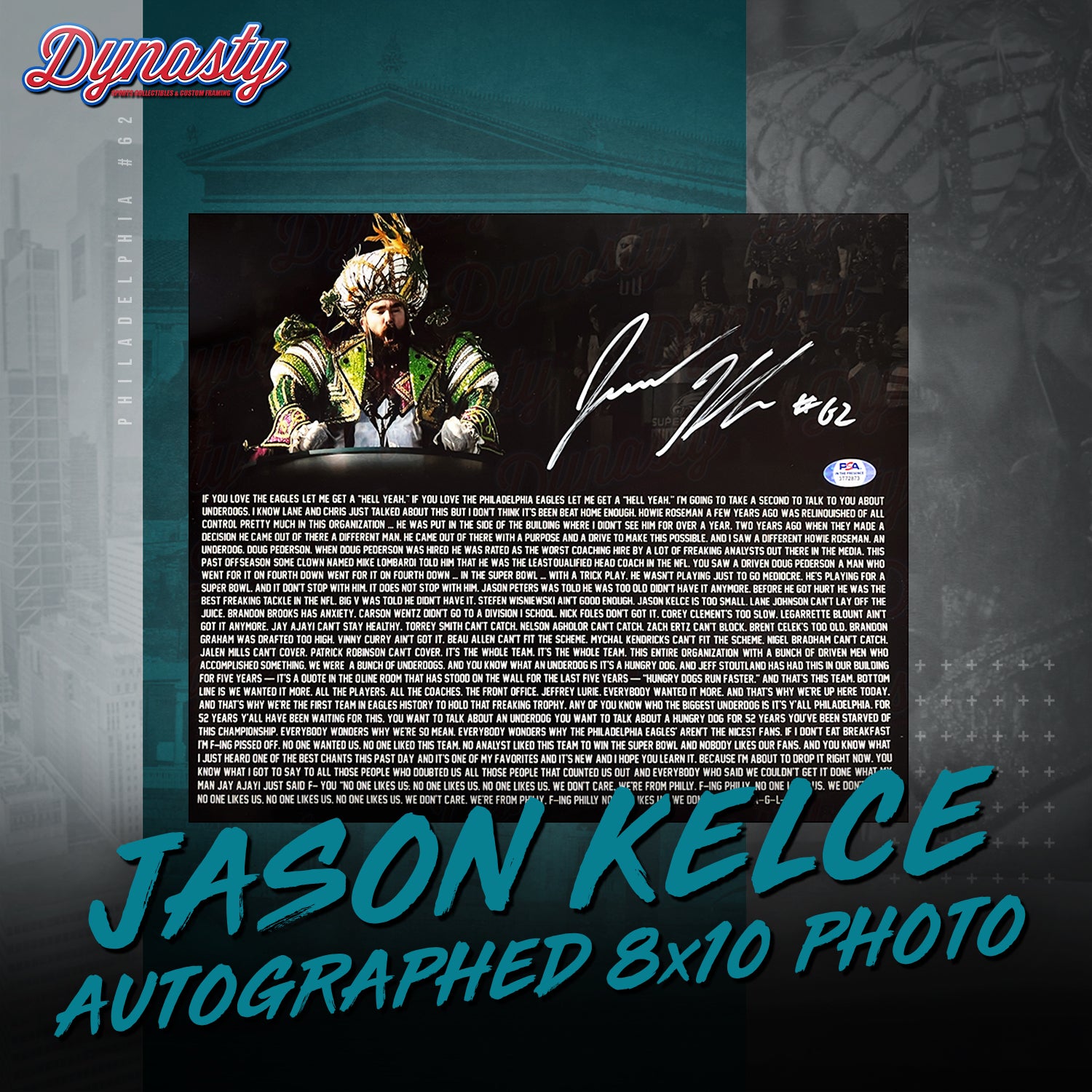 Jason Kelce Autographed Parade Speech Text Photo | Pre-Sale Opportunity - Dynasty Sports & Framing 