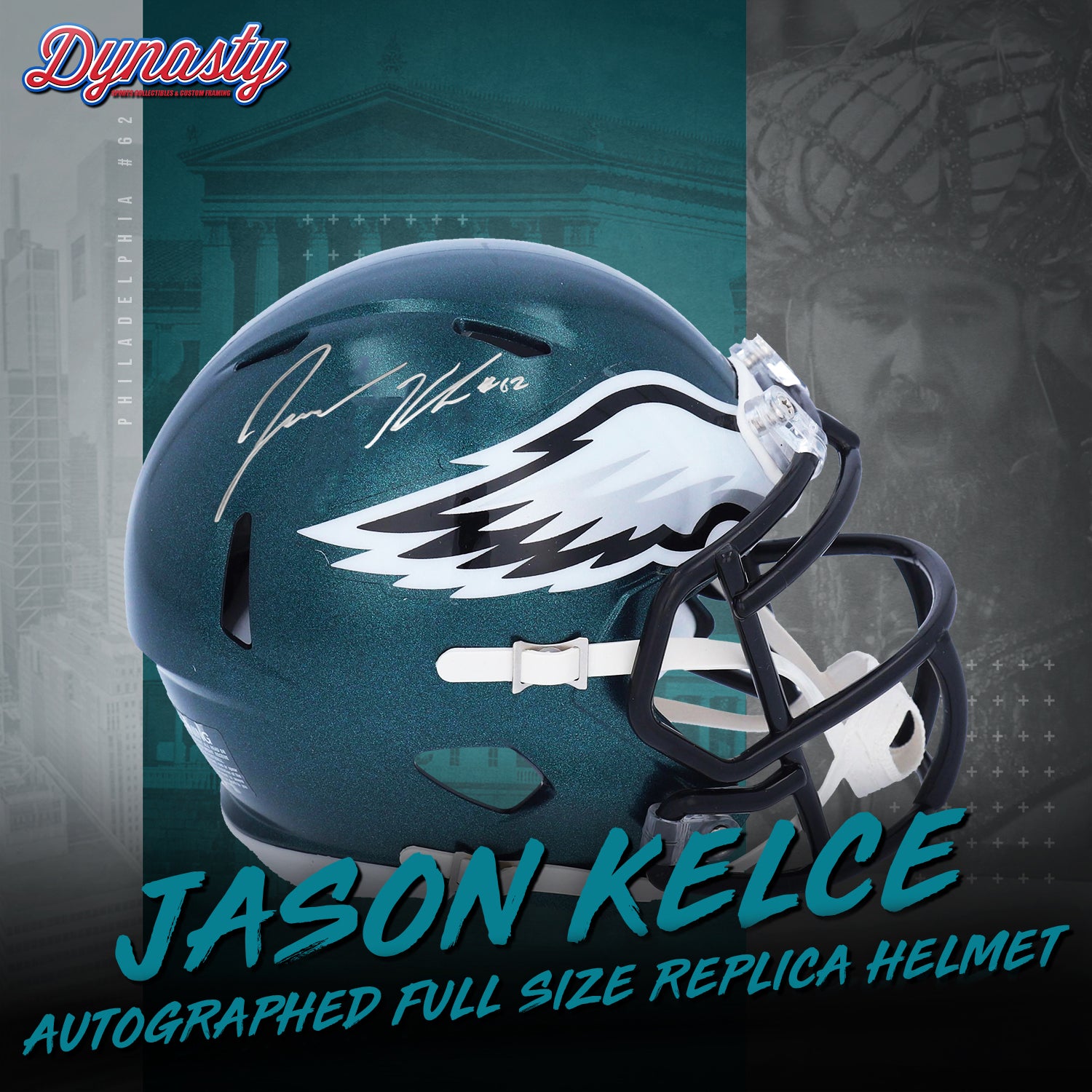 Jason Kelce Autographed Philadelphia Eagles Full Size Replica Helmet | Pre-Sale Opportunity - Dynasty Sports & Framing 