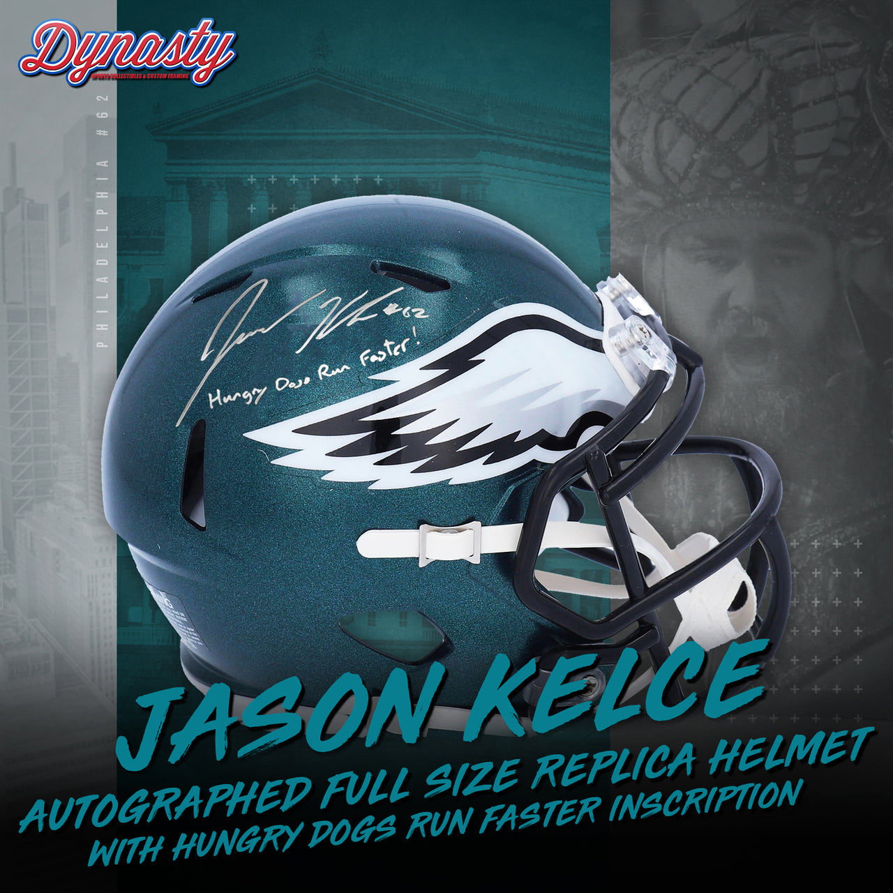 Jason Kelce Autographed Philadelphia Eagles Full Size Replica Helmet | Pre-Sale Opportunity - Dynasty Sports & Framing 