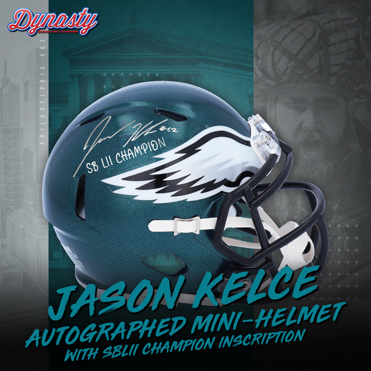 Jason Kelce Autograph Philadelphia Eagles Mini-Helmet | Pre-Sale Opportunity - Dynasty Sports & Framing 