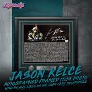 Jason Kelce Autographed Parade Speech Text Framed Photo | Pre-Sale Opportunity - Dynasty Sports & Framing 