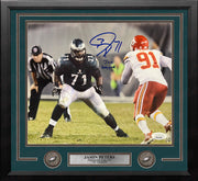 Jason Peters in Action Philadelphia Eagles Autographed Framed Football Photo - Dynasty Sports & Framing 